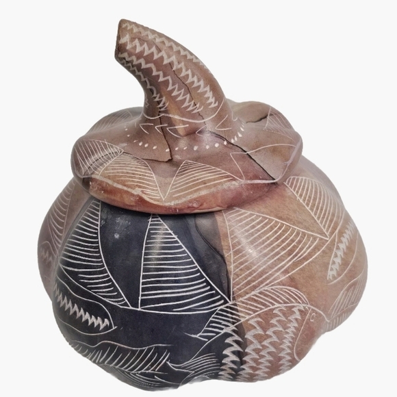 Rare Natural Soapstone Pumpkin Trinket Fall Harvest Thanksgiving Decor, Signed - Picture 1 of 8